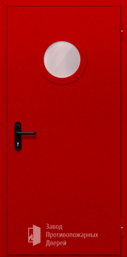 Фото двери «Однопольная с круглым стеклом (красная)» в Старой Купавне