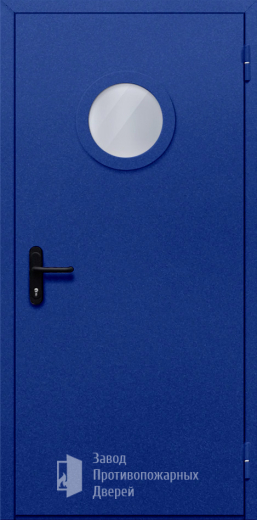 Фото двери «Однопольная с круглым стеклом (синяя)» в Старой Купавне