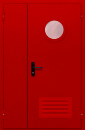 Фото двери «Полуторная с круглым стеклом и решеткой (красная)» в Старой Купавне